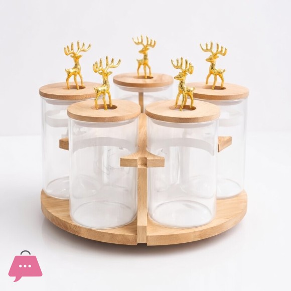 Luxury Design Glass Jar Set Rotatable Bamboo Stand Stand - 7Pcs