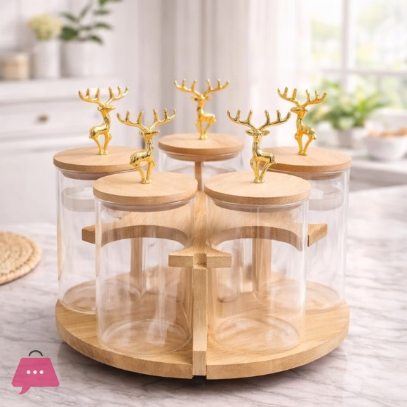 Luxury Design Glass Jar Set Rotatable Bamboo Stand Stand - 7Pcs