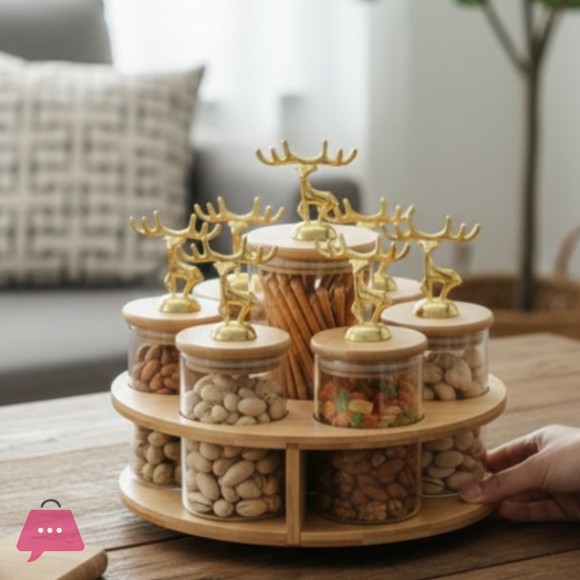 Luxury Design Glass Jar Set Rotatable Bamboo Stand Stand - 7Pcs