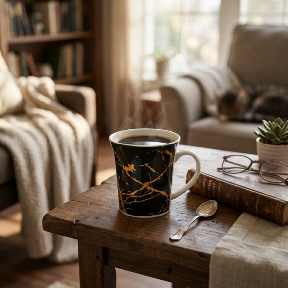 Marble Design White and Black Coffee Mug Ceramic 1Pcs