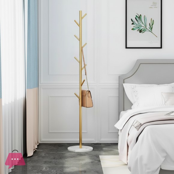 Metal Coat Rack Bracket Finish Stable Marble Round Base with High-End Hooks Freestanding Metal Tree Easy to Assemble (Gold Stainless steel)