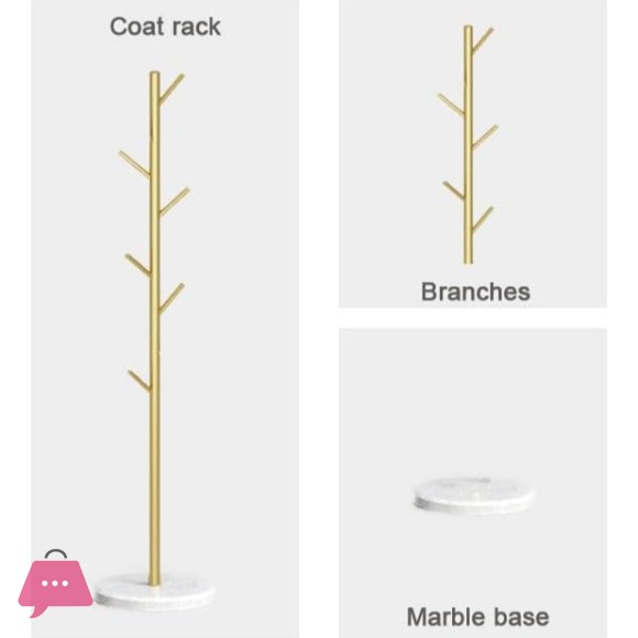 Metal Coat Rack Bracket Finish Stable Marble Round Base with High-End Hooks Freestanding Metal Tree Easy to Assemble (Gold Stainless steel)