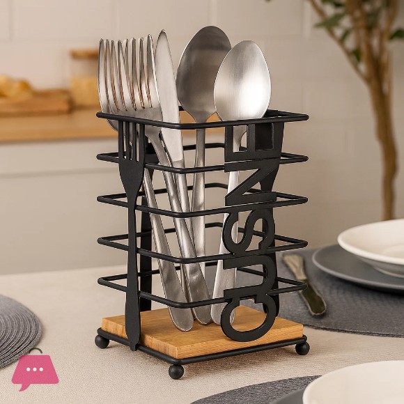 Modern Metallic & Oak Square Spoon Holder