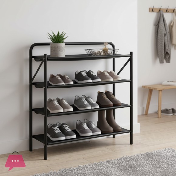 Modern Shoe Rack 4 Tiers Organizer Fully Metal Shoe Rack Black