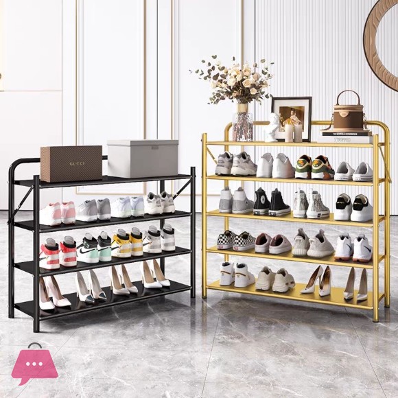 Modern Shoe Rack 4 Tiers Organizer Fully Metal Shoe Rack Black