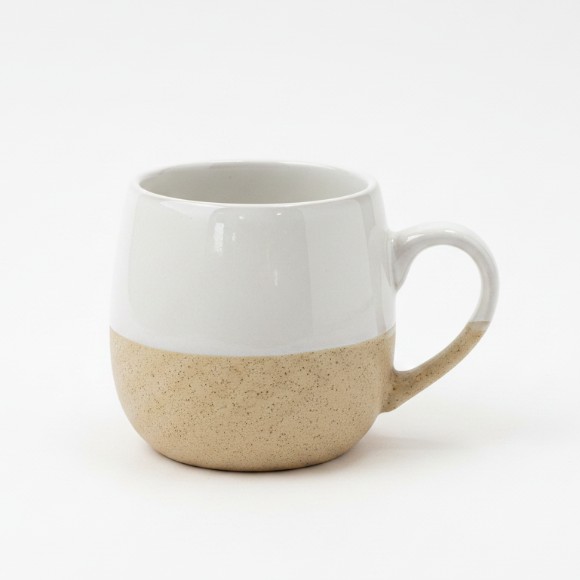 Handcrafted Two-Tone Ceramic Coffee Mug - White & Tan Stoneware 1Pcs
