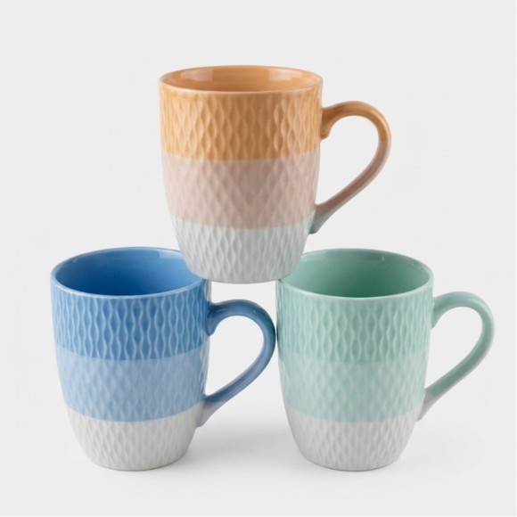 Ceramic Tri Color Wavy Design Textured Mug 1Pcs