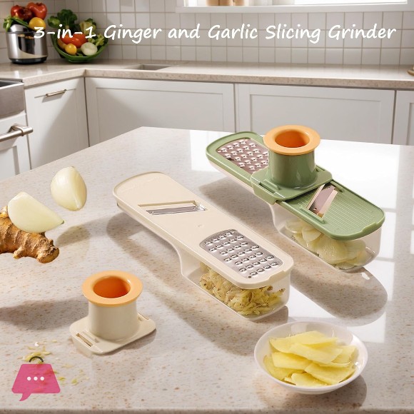 Multifunctional Mini Garlic Grinder 3 in 1 Mini Garlic Slicer Super Thin with Hand Guard