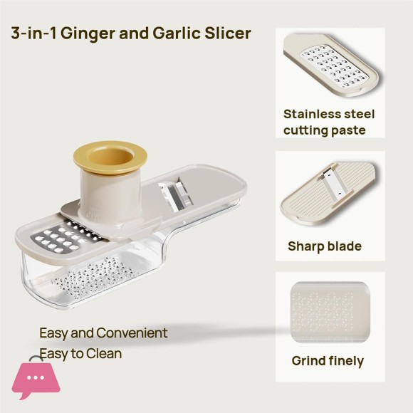 Multifunctional Mini Garlic Grinder 3 in 1 Mini Garlic Slicer Super Thin with Hand Guard
