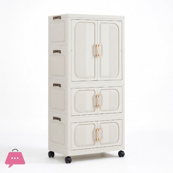 Multifunctional Storage Foldable Storage with Doors Clothes Chest + Hanger Rack Large Capacity Dustproof Space-Saving, High Load Capacity Easy Assembly No Tools Required