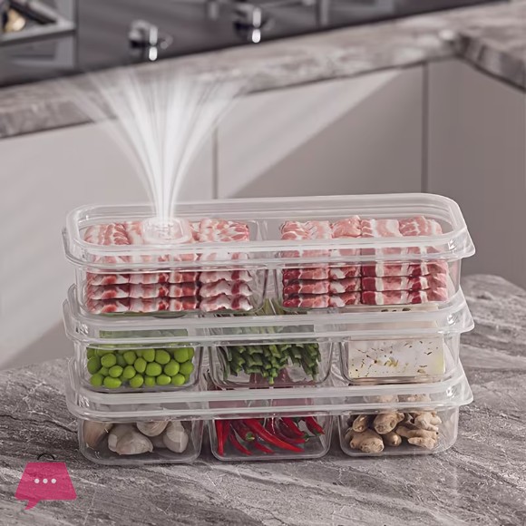 Narrow Compartment Food Storage Containers for The Fridge Designed for Frozen Meats And Suitable for Vegetables And Fruits 3 - Grid