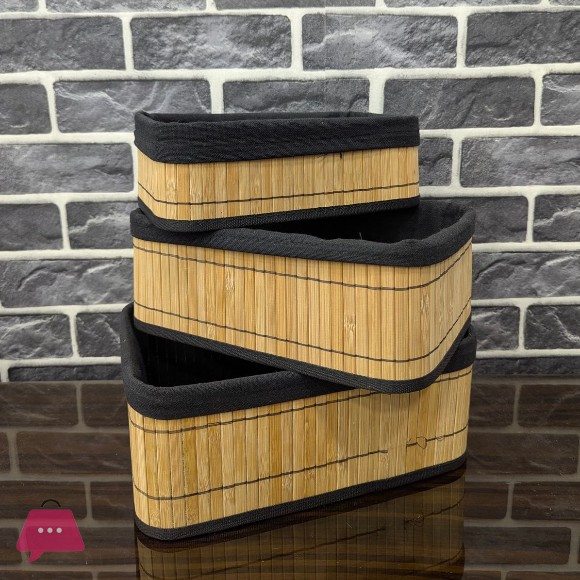 Natural Bamboo Storage Baskets with Fabric Lining Set of 3