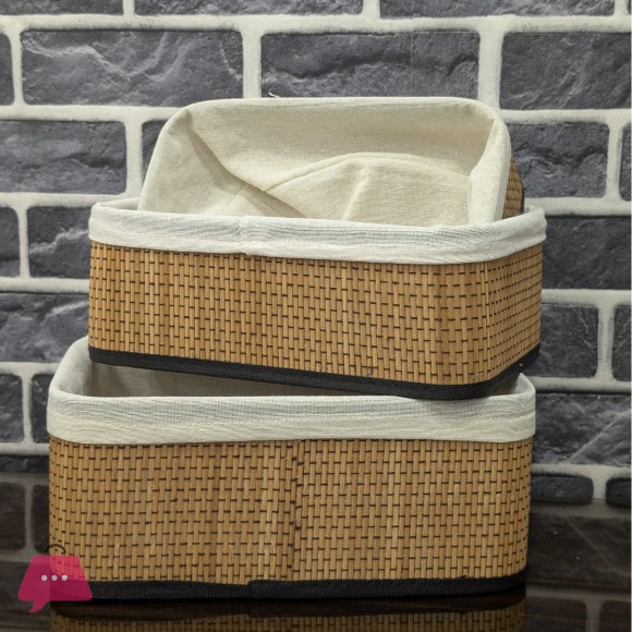 Natural Bamboo Storage Baskets with Fabric Lining Set of 3