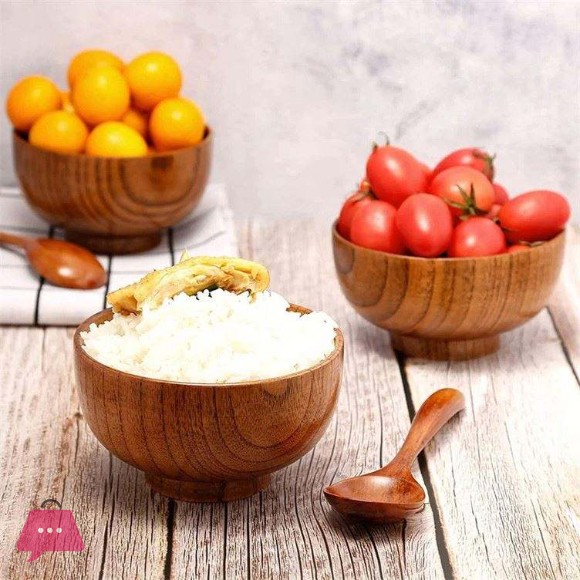 Natural Wood Serving Bowl With Spoons