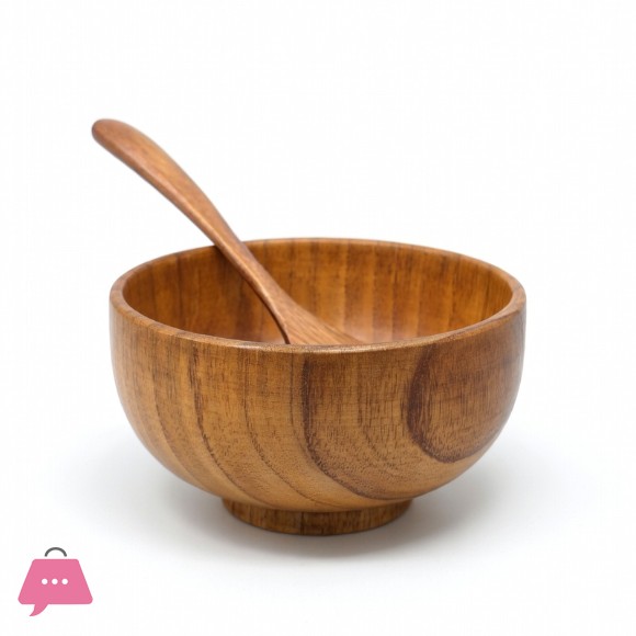 Natural Wood Serving Bowl With Spoons
