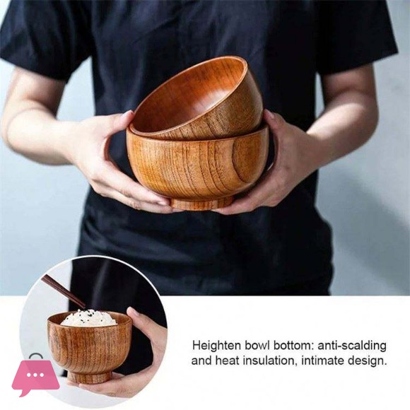 Natural Wood Serving Bowl With Spoons
