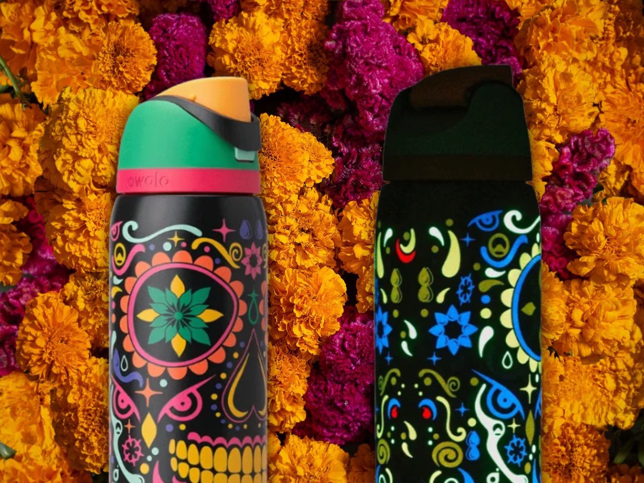 owala-32oz-color-drop-freesip-sugar-skull-water-bottle-glow-in-the-dark---limited-edition