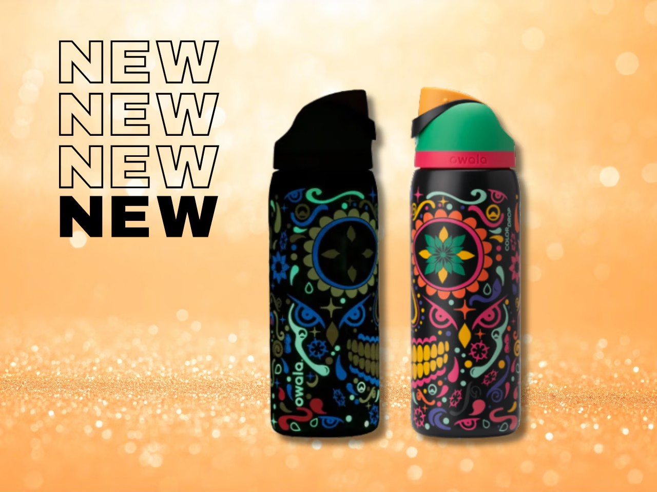 owala-32oz-color-drop-freesip-sugar-skull-water-bottle-glow-in-the-dark---limited-edition