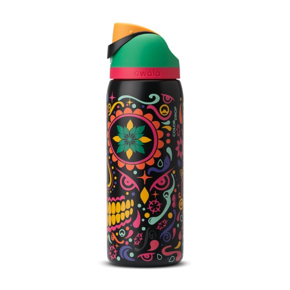 Owala 32oz Color Drop FreeSip Sugar Skull Water Bottle Glow in the Dark - Limited Edition