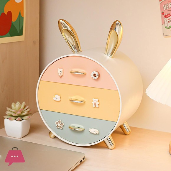 Plastic Drawers Bunny Desktop Storage Box For Girls Cute Rabbit Dresser Makeup Organizer