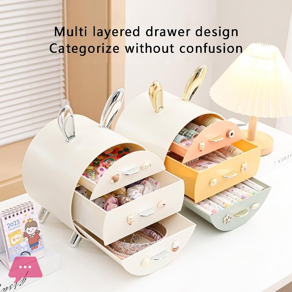 Plastic Drawers Bunny Desktop Storage Box For Girls Cute Rabbit Dresser Makeup Organizer