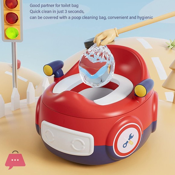 Potty Training Toilet, Thickened PP Separate Design Easy to Clean Portable Potty PU Cushion Curved Backrest Cute Cartoon Shape Potty Training Seat for Car