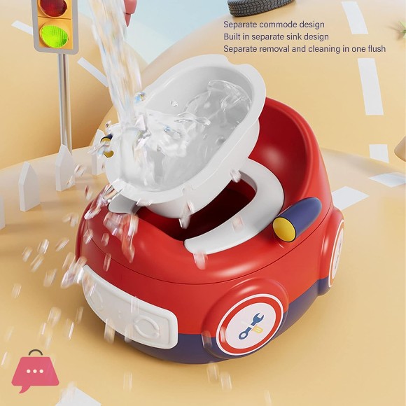 Potty Training Toilet, Thickened PP Separate Design Easy to Clean Portable Potty PU Cushion Curved Backrest Cute Cartoon Shape Potty Training Seat for Car