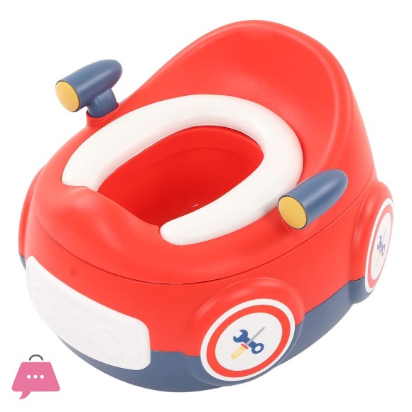 Potty Training Toilet, Thickened PP Separate Design Easy to Clean Portable Potty PU Cushion Curved Backrest Cute Cartoon Shape Potty Training Seat for Car