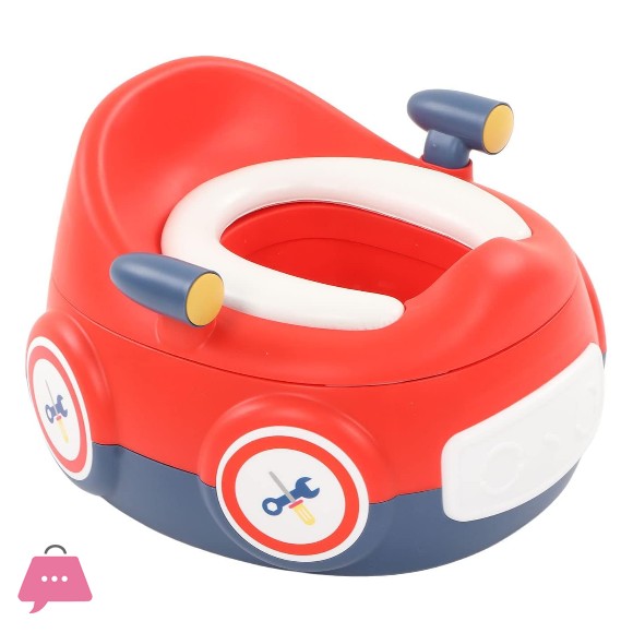 Potty Training Toilet, Thickened PP Separate Design Easy to Clean Portable Potty PU Cushion Curved Backrest Cute Cartoon Shape Potty Training Seat for Car