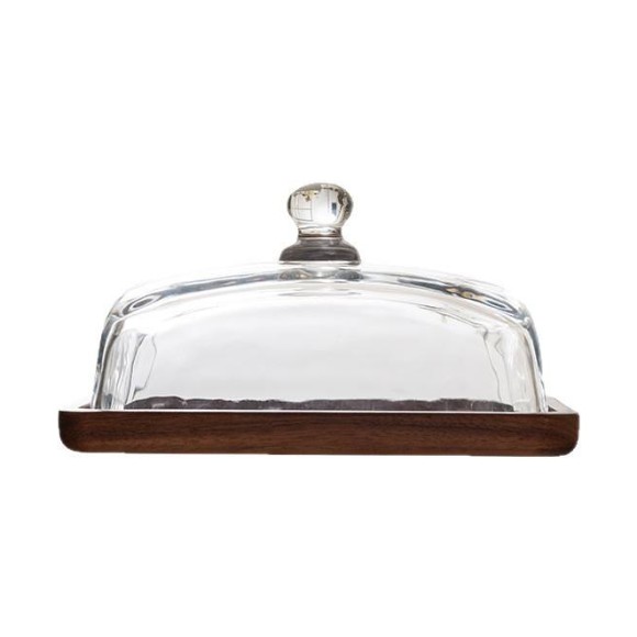 Rectangle Glass Butter Dome with Wood Base