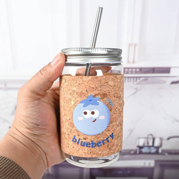 Reusable Drinking Jar with Steel Lid and Straw