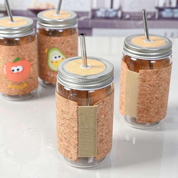 Reusable Drinking Jar with Steel Lid and Straw