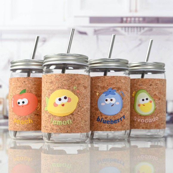 Reusable Drinking Jar with Steel Lid and Straw
