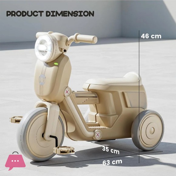 Revona Tricycle Pedal Ride Music Function Non-Slip Handles 12 Months to 4 Years