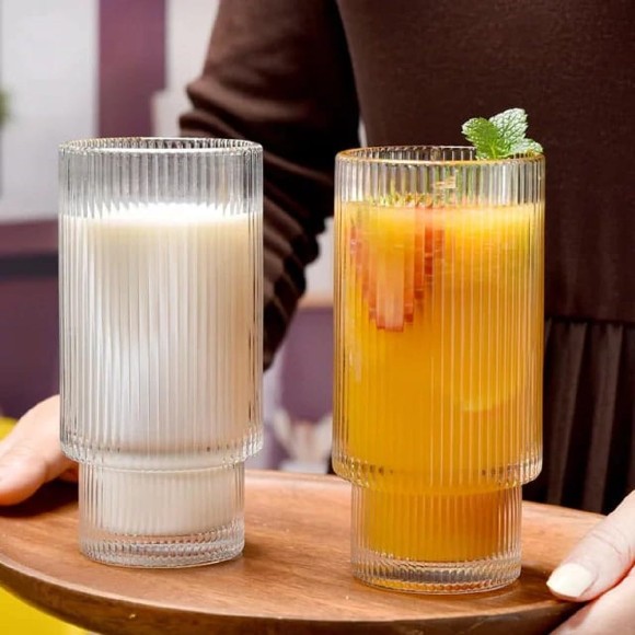 Ribbed Cocktail Glasses Set of 6 Tall Glasses
