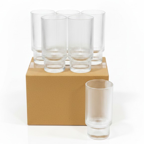 Ribbed Cocktail Glasses Set of 6 Tall Glasses