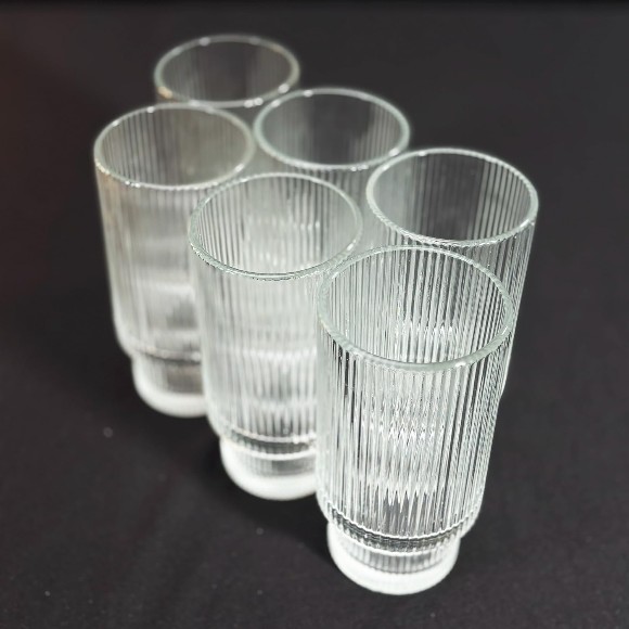 Ribbed Cocktail Glasses Set of 6 Tall Glasses