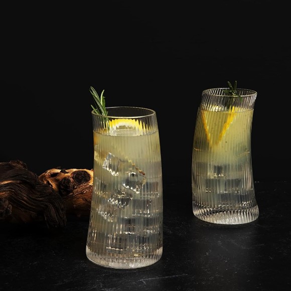 Creative Drinking Glasses Ribbed Coupe Glasses Set of 6