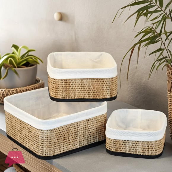 Square Wicker Basket Decorative Home Organizer Organizer Multi-Purpose Bamboo Basket Set of 3