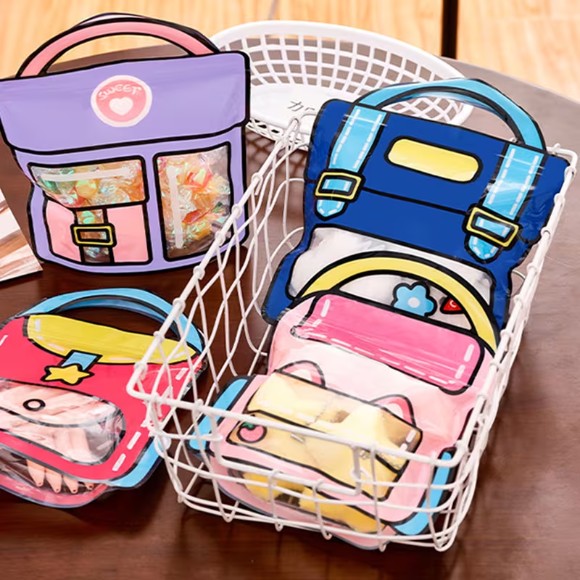 Set Of 4 Zip Lock Bag, Kids School Bag Shape Packing Bag, Cartoon Candy Cookie Bag
