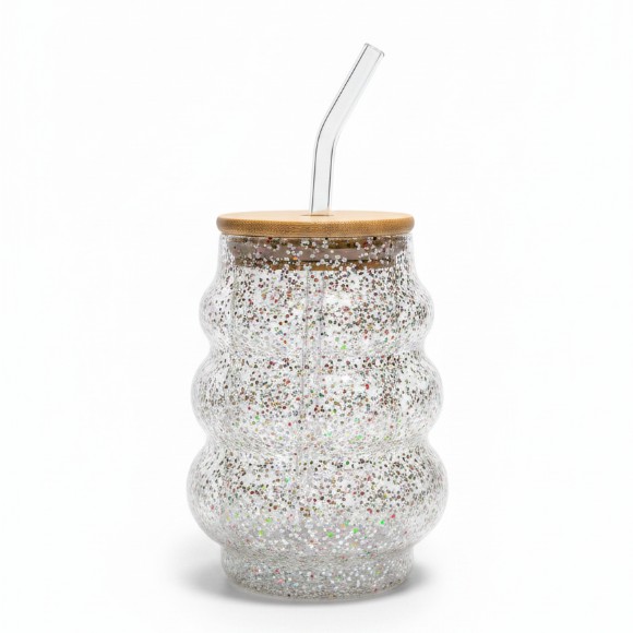 Sparkling Glitter Glass Tumbler with Bamboo Lid & Glass Straw