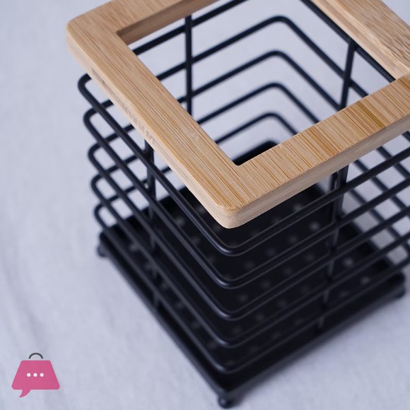 Square Metal Wooden Cutlery Holder