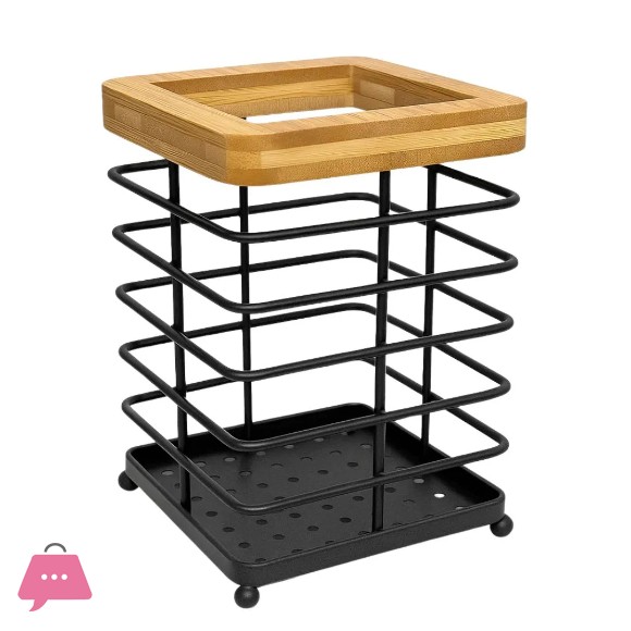 Square Metal Wooden Cutlery Holder