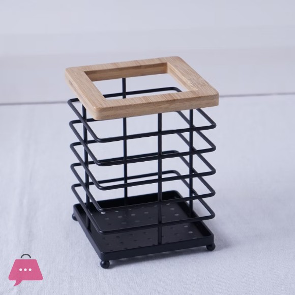 Square Metal Wooden Cutlery Holder