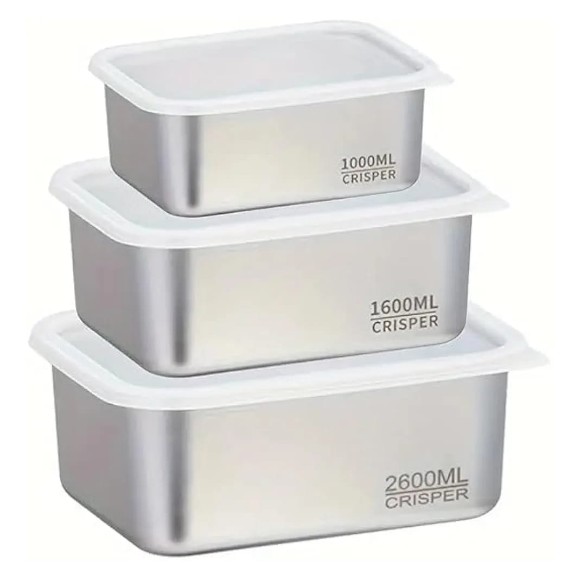 Stainless Steel Food Containers with Lids Snack Containers Leak Proof 1000ml+1600ml+2600ml
