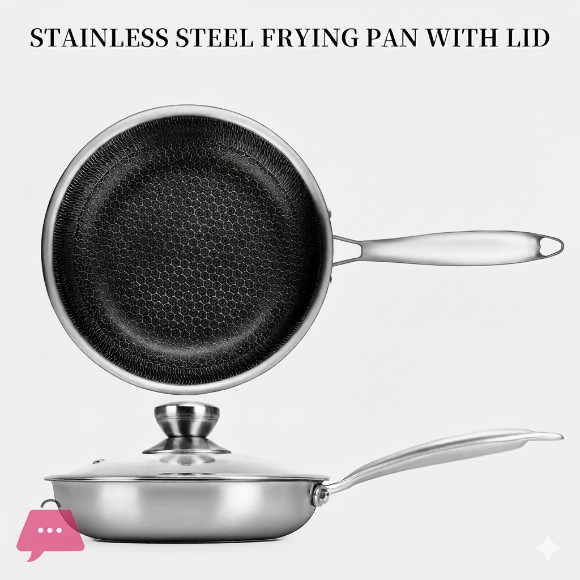 Stainless Steel Honeycomb Laser Coated Non-stick Frying Pan with Lid Induction Safe
