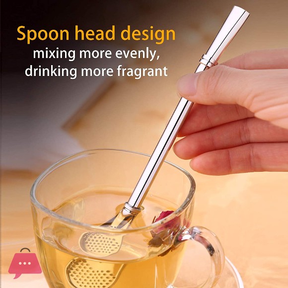 Stainless Steel Straw Filter Spoon, Metal Straw Stainless Steel Drinking Straw (Pack Of 4)
