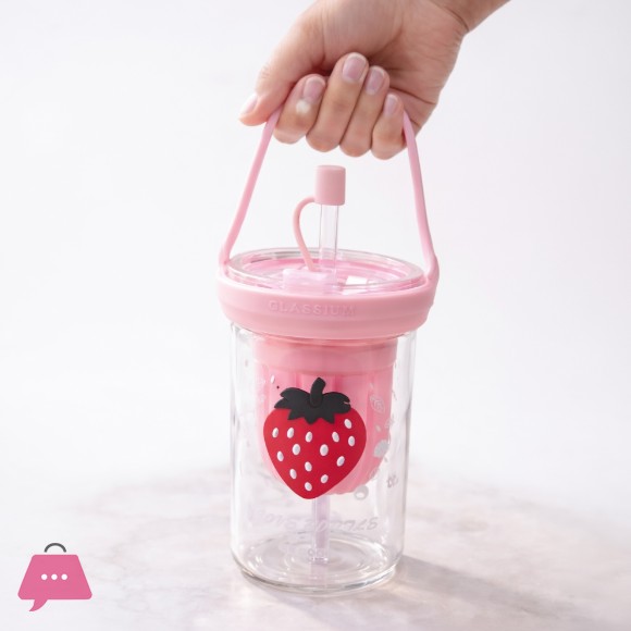Strawberry Double Wall Glass Tumbler with Handle