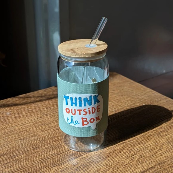 Tall Glass In All Its Glory 450ml Can Glass with Lid & Straw Leather Sleeve Cup