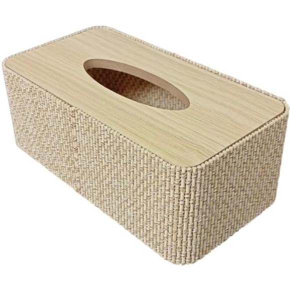 Wooden Tissue Paper Holder Box with Jute Finish